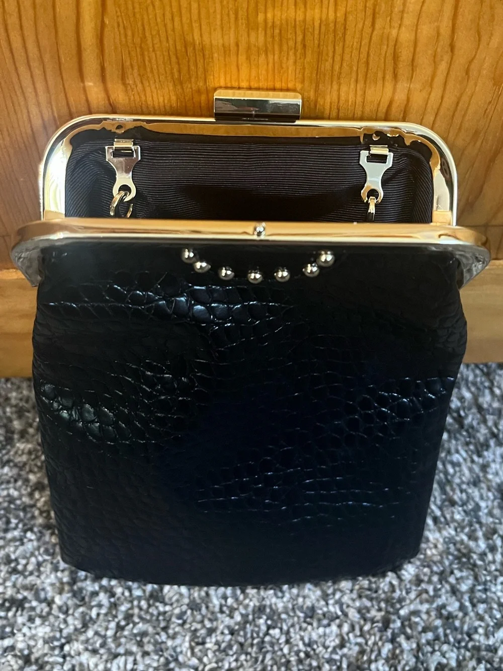 White House Black Market Black Croc-Embossed Frame Wristlet Clutch